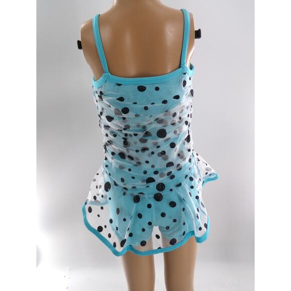 Dance Costume Small Child Blue Curtain Call E425 Jazz Tap Clogging Polka Dots - Picture 4 of 4
